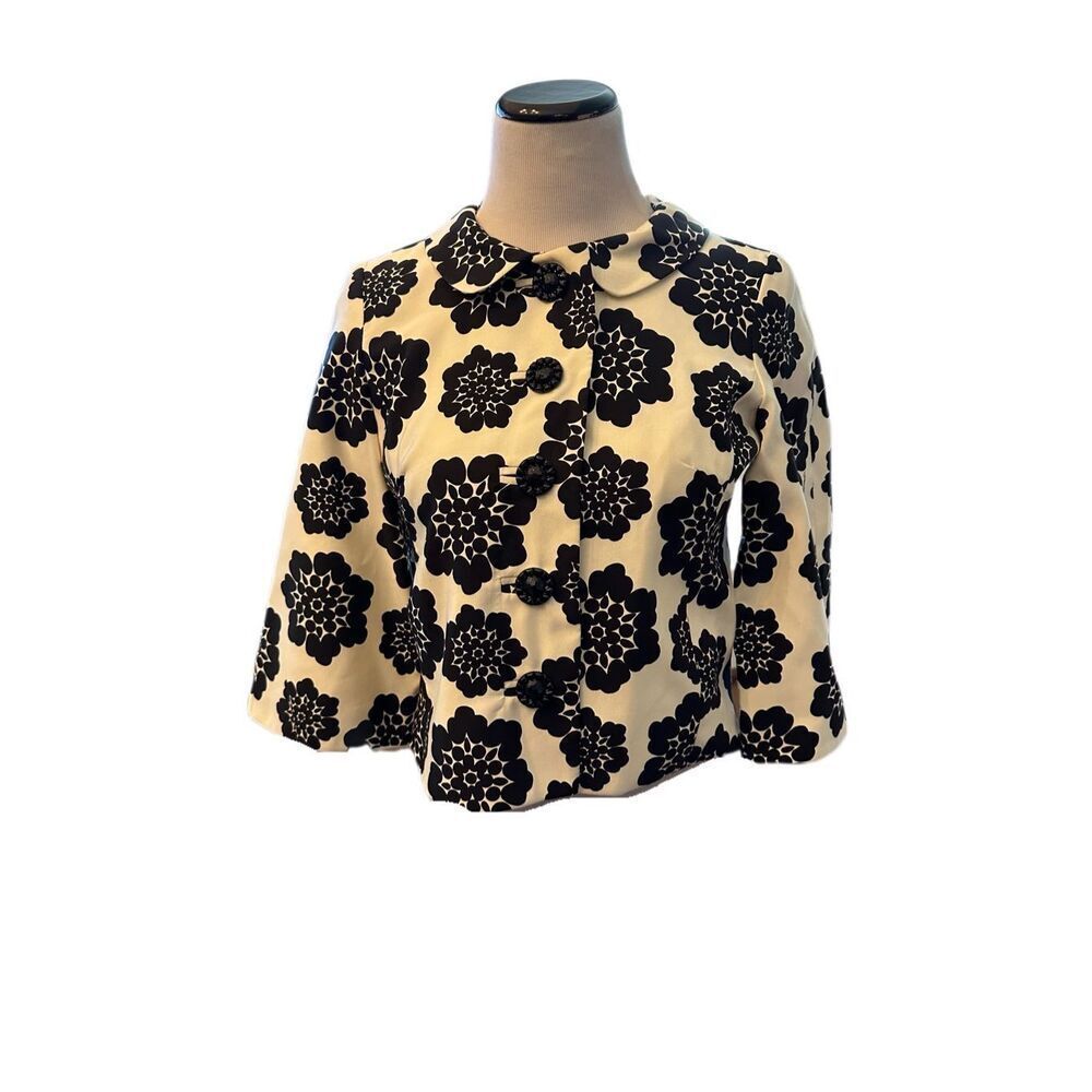 New! Milly Black and White Floral Peter Pan Collar Jacket Sz 2
